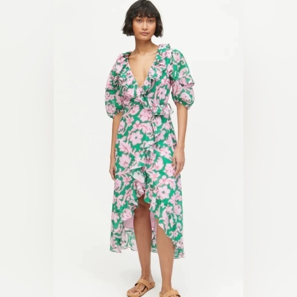 Rhode Lydia midi wrap dress in green pink floral NWT - Picture 1 of 8